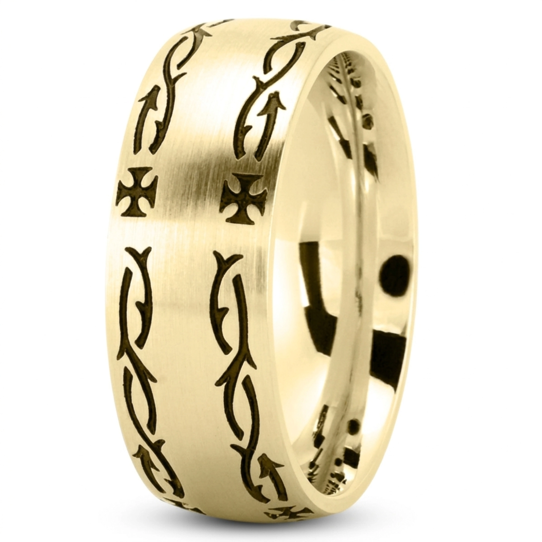 10K yellow gold 8mm. satin Crown-Of-Thorns-Wedding-Band - alternate view 3