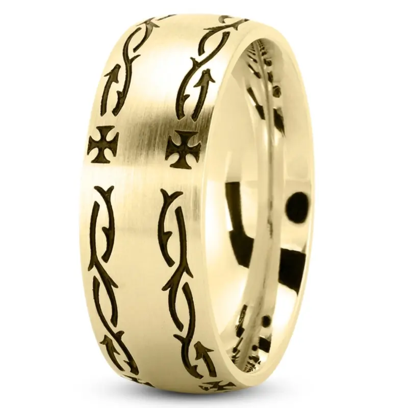 10K yellow gold 8mm. satin Crown-Of-Thorns-Wedding-Band - alternate view 3