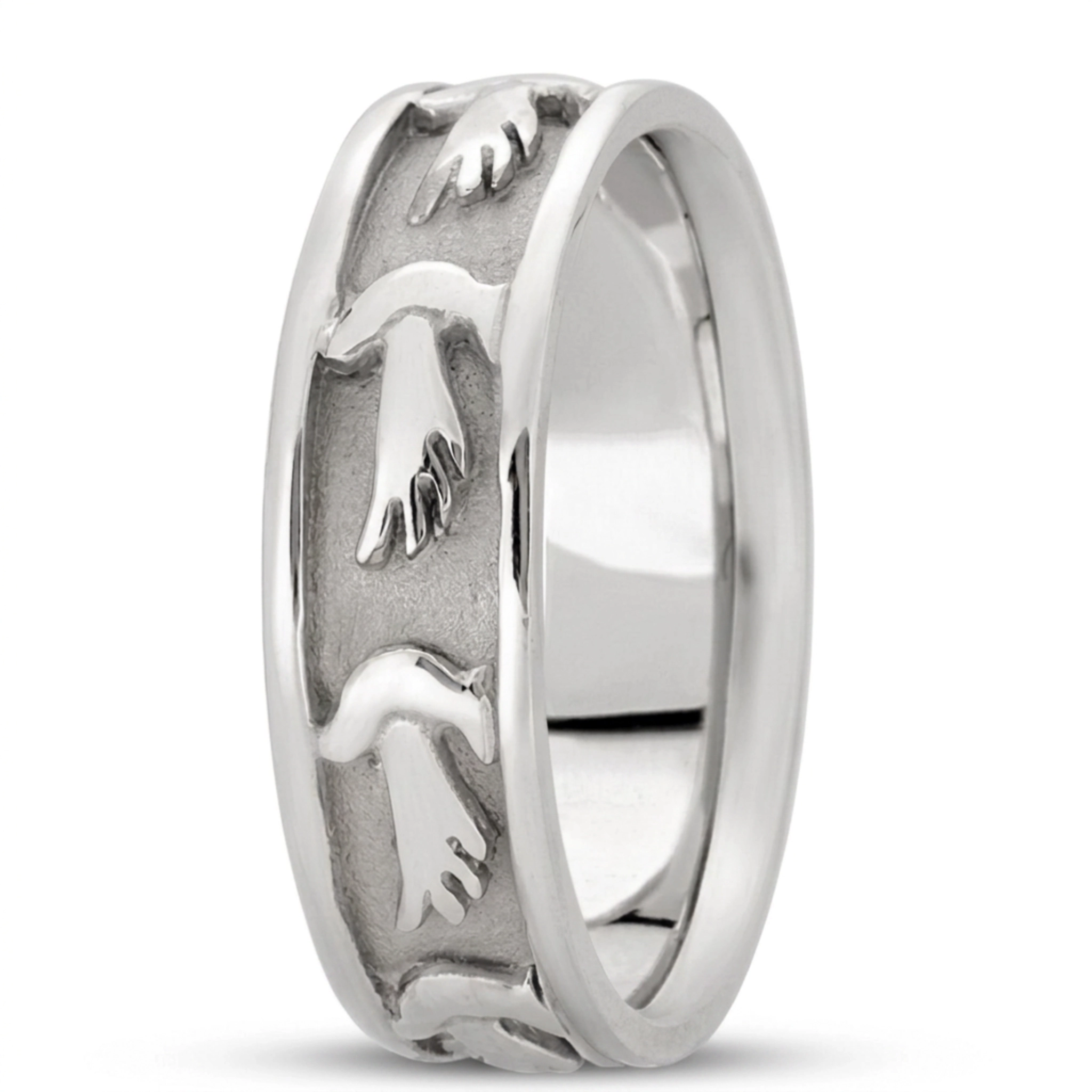 18K white gold 7mm. same as picture hand-made-religious-wedding-band - alternate view 3