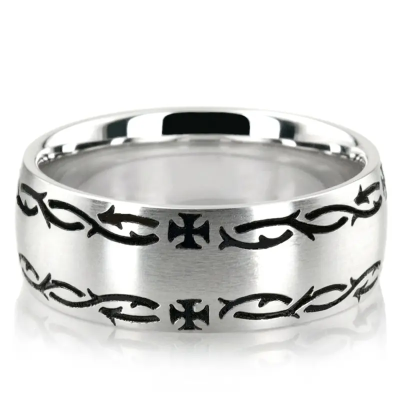10K white gold 8mm. satin Crown-Of-Thorns-Wedding-Band - main view