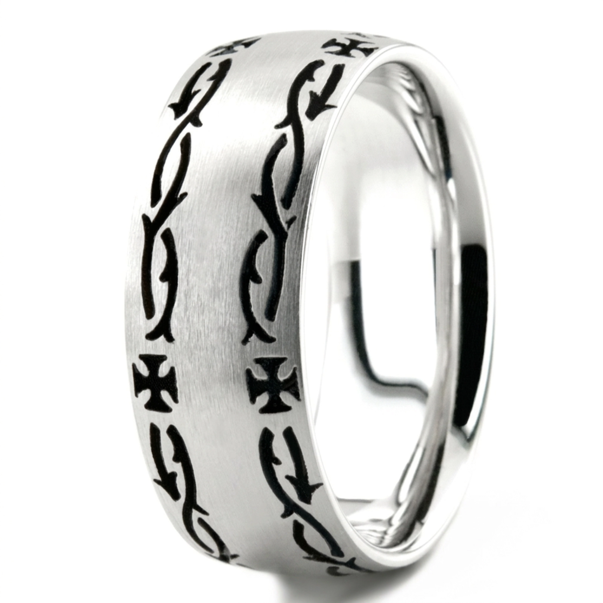 10K white gold 8mm. satin Crown-Of-Thorns-Wedding-Band - alternate view 4