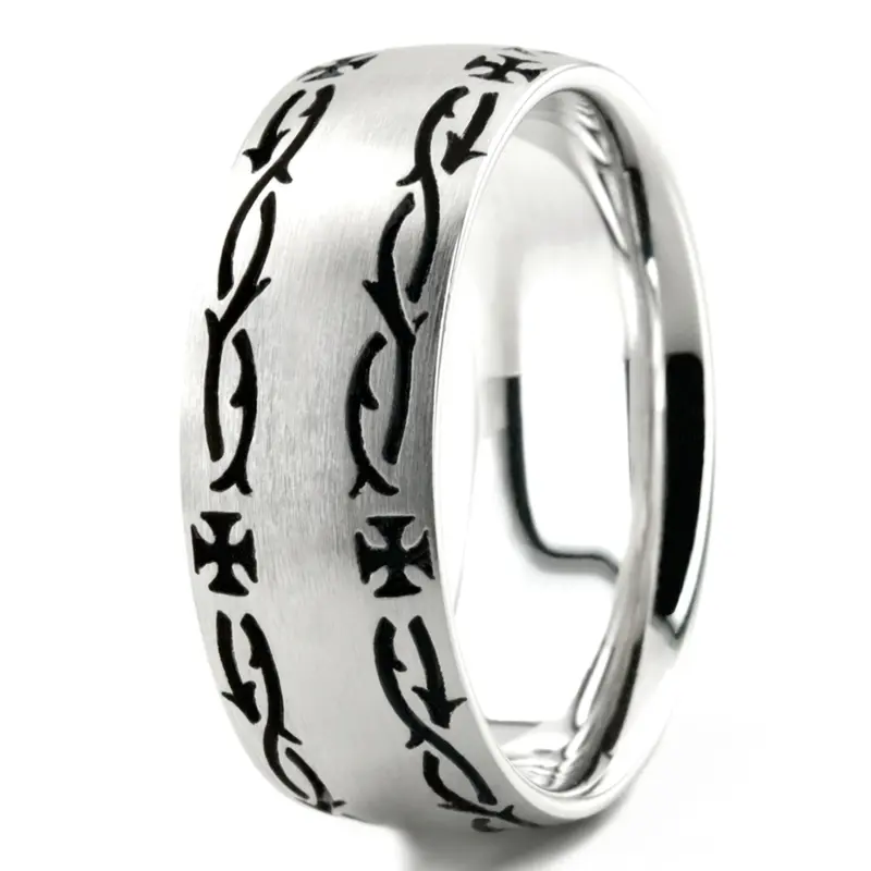 10K white gold 8mm. satin Crown-Of-Thorns-Wedding-Band - alternate view 4