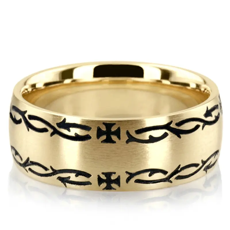 10K yellow gold 8mm. satin Crown-Of-Thorns-Wedding-Band - alternate view 2