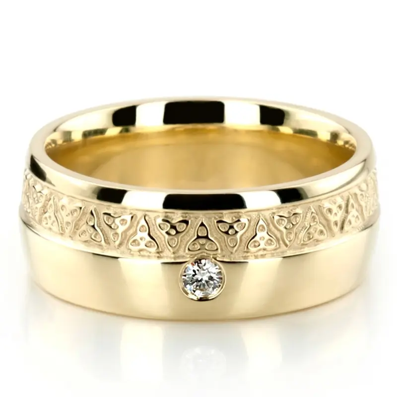 10K yellow gold 8mm. high polish Dome-Triquetra-Diamond-Wedding-Band - alternate view 2