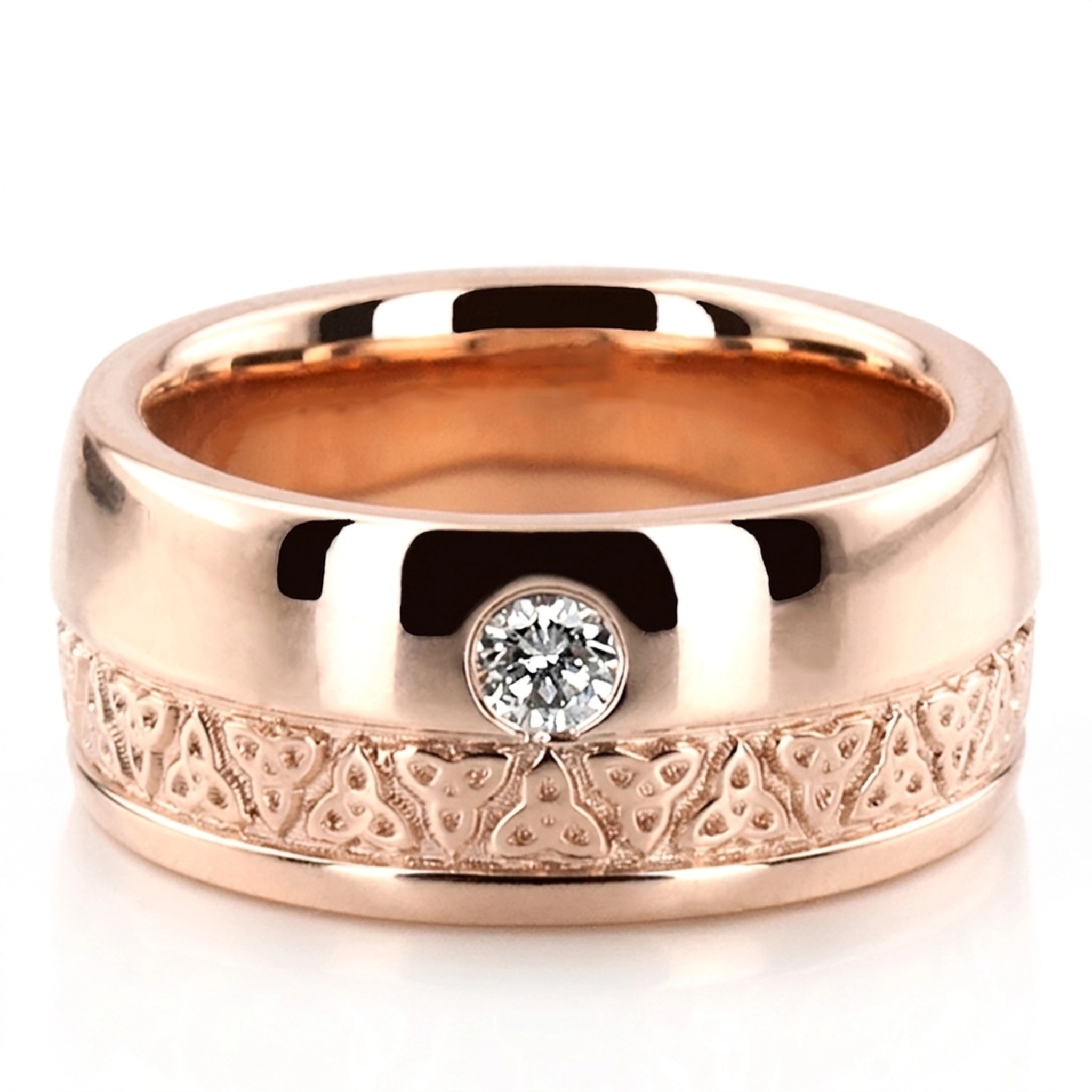 10K pink gold 8mm. high polish Dome-Triquetra-Diamond-Wedding-Band - alternate view 4