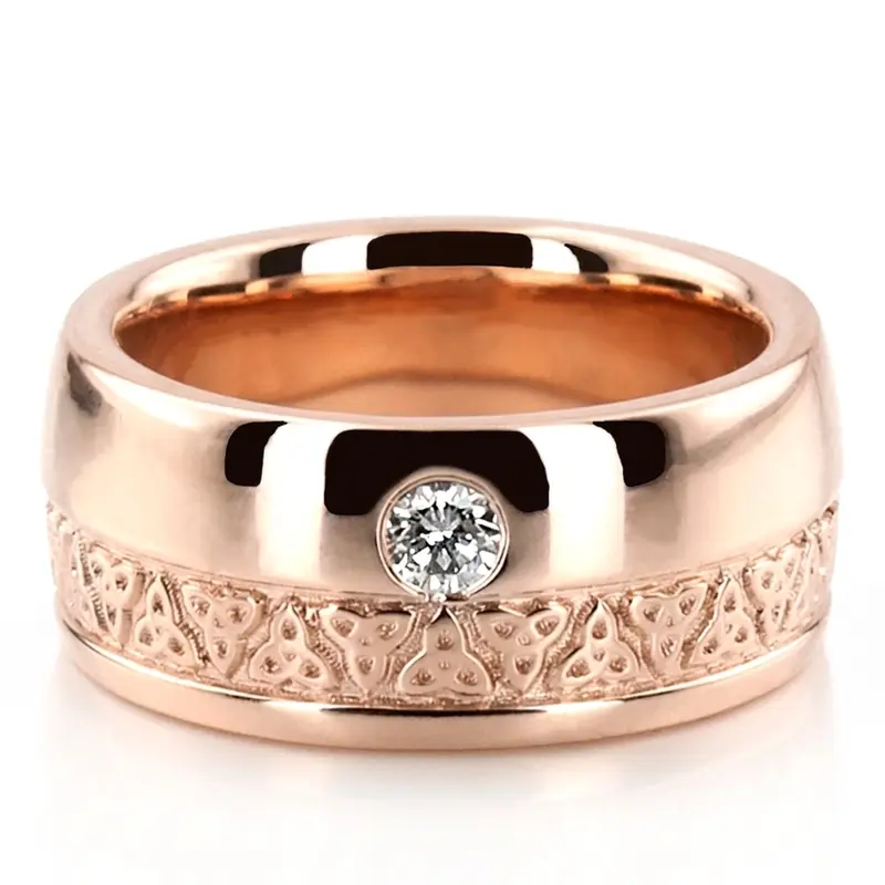 10K pink gold 8mm. high polish Dome-Triquetra-Diamond-Wedding-Band - alternate view 4