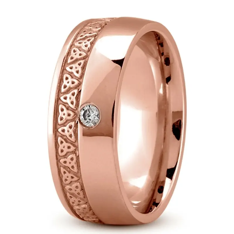 10K pink gold 8mm. high polish Dome-Triquetra-Diamond-Wedding-Band - alternate view 6