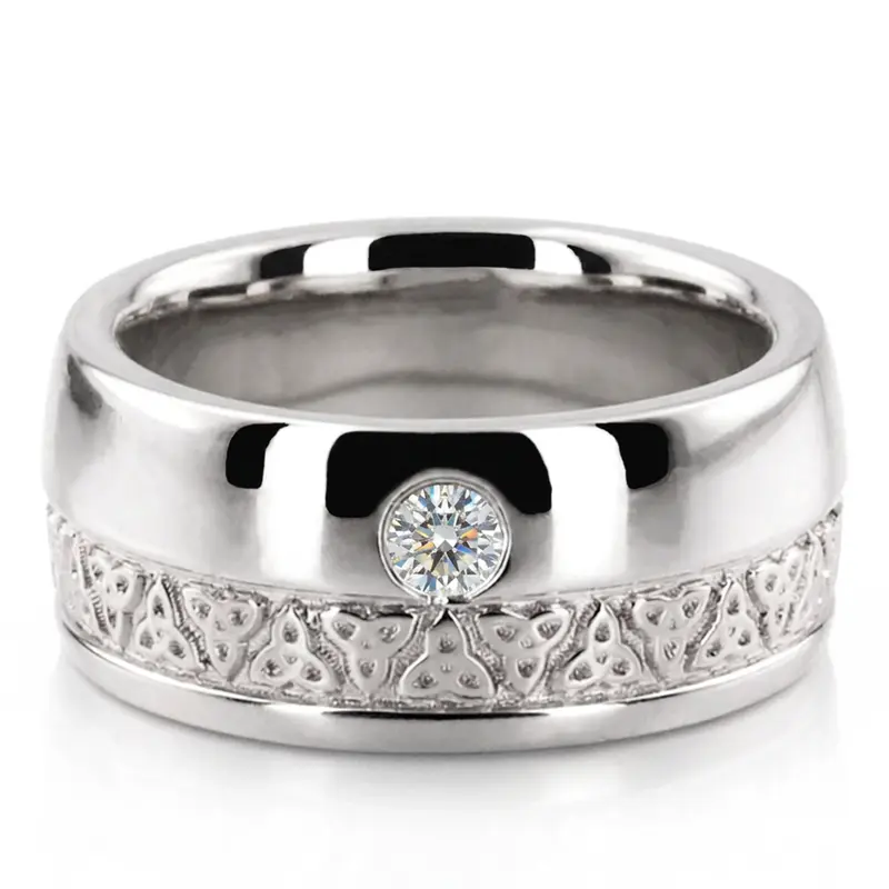 10K white gold 8mm. high polish Dome-Triquetra-Diamond-Wedding-Band - alternate view 5