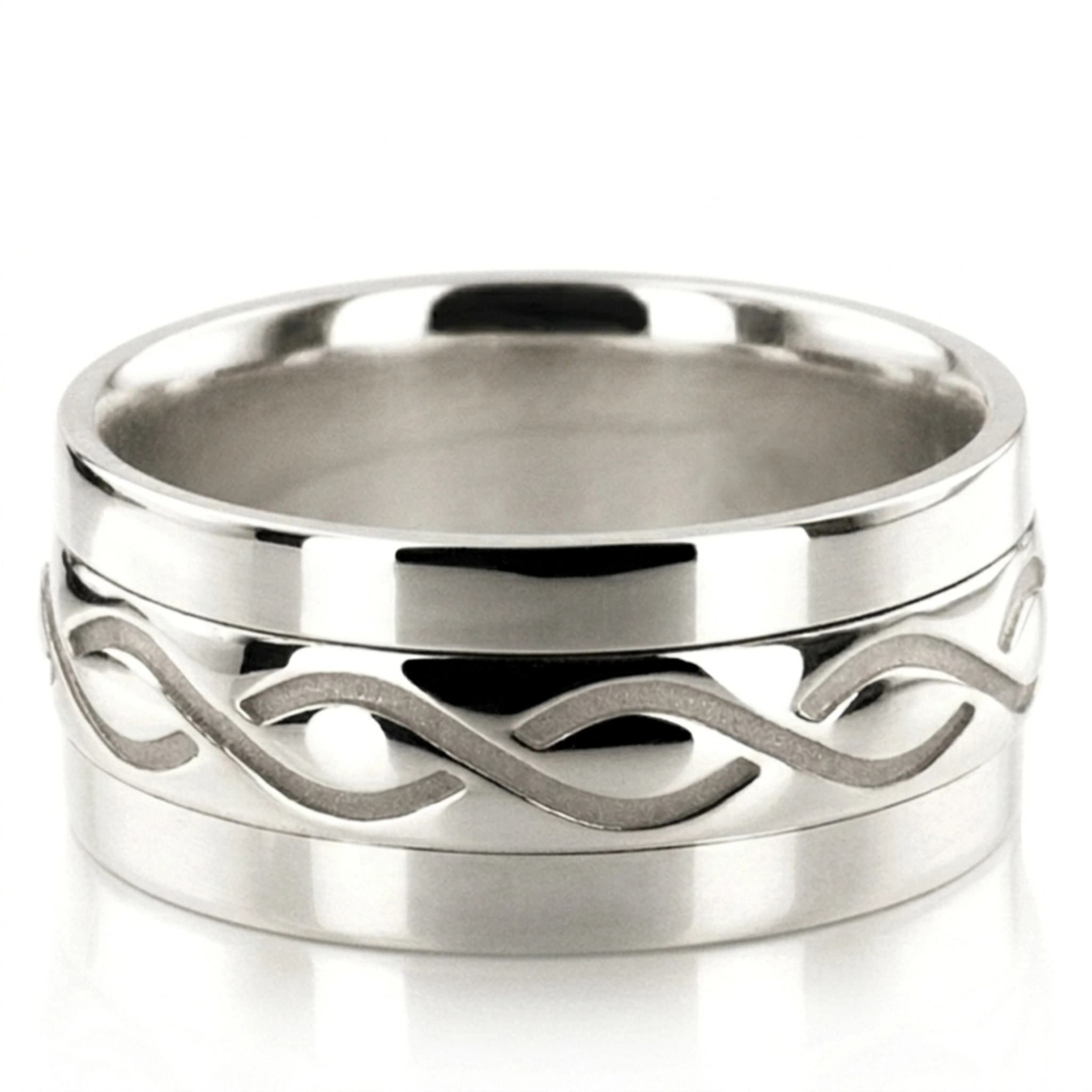 10K white gold 10mm. high polish hand-made-celtic-wedding-band - alternate view 3