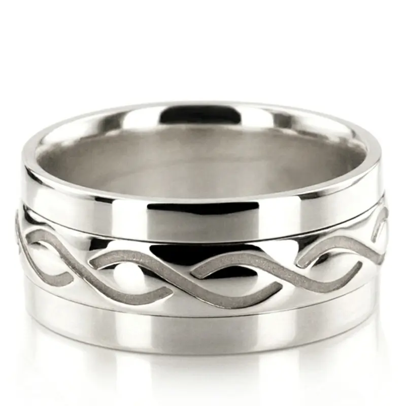 10K white gold 10mm. high polish hand-made-celtic-wedding-band - alternate view 3