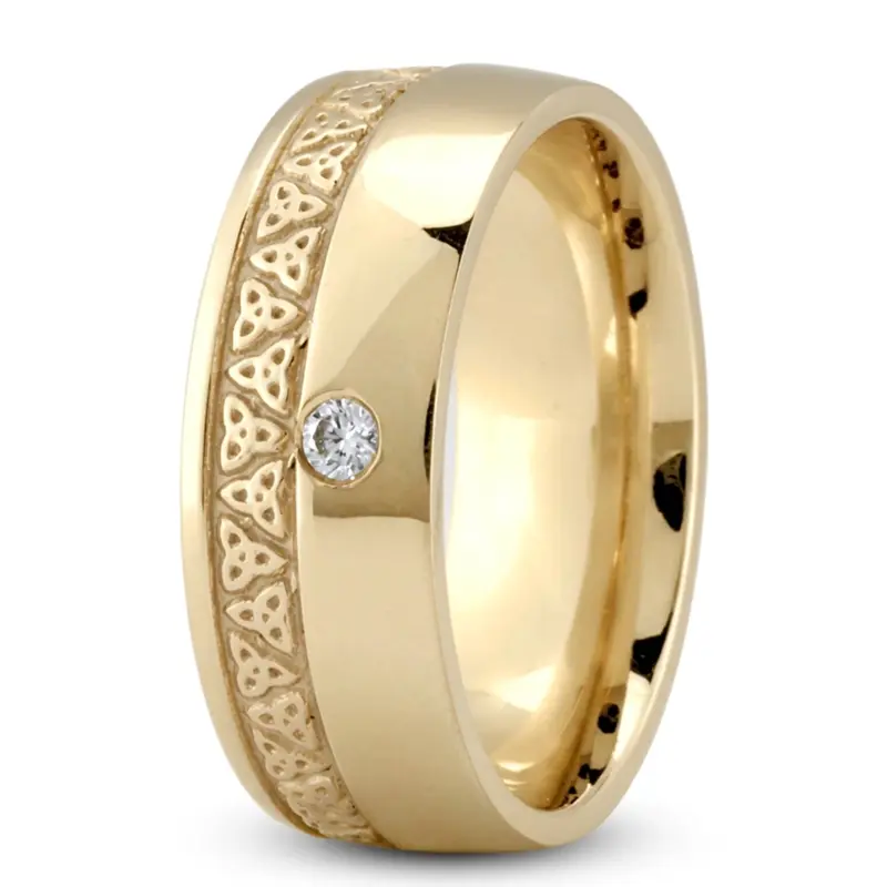 10K yellow gold 8mm. high polish Dome-Triquetra-Diamond-Wedding-Band - alternate view 3