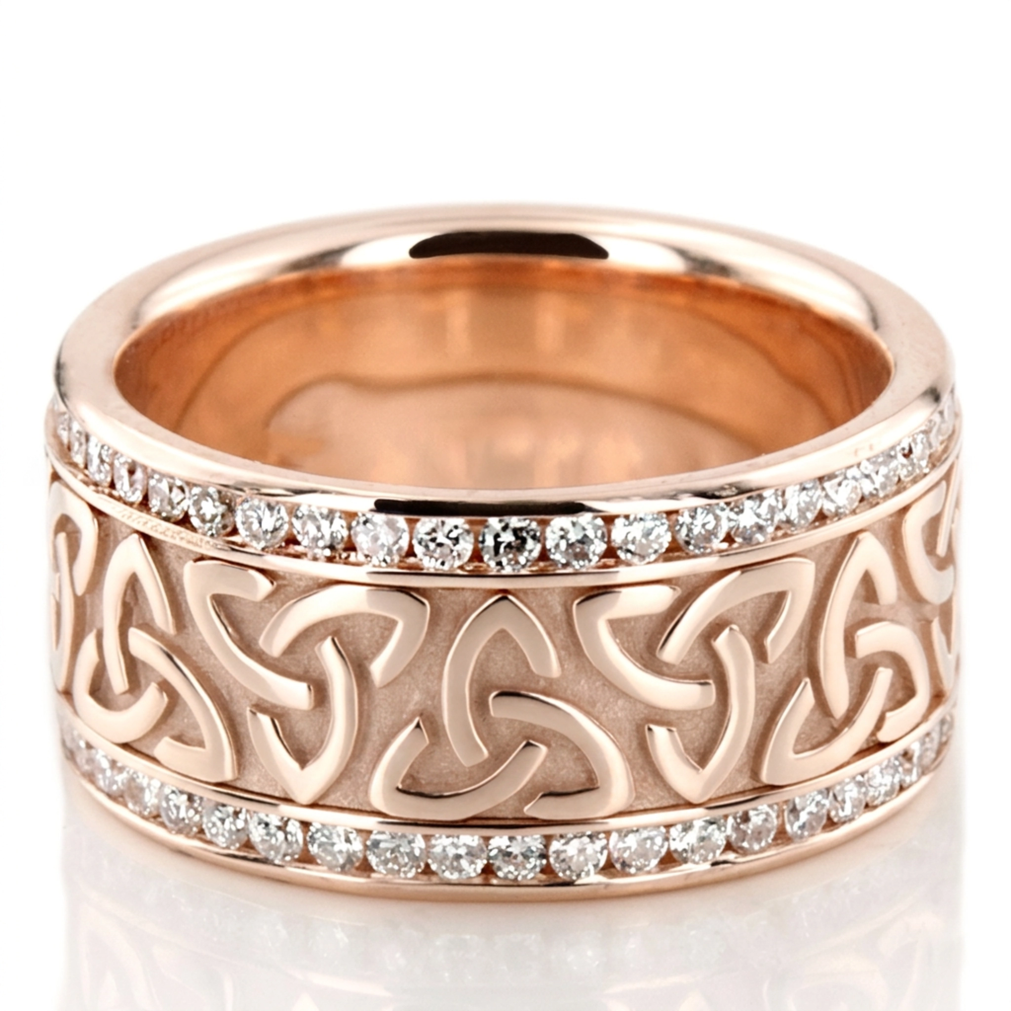 10K pink gold 9mm. high polish All-Around-Diamond-Celtic-Wedding-Ring - main view