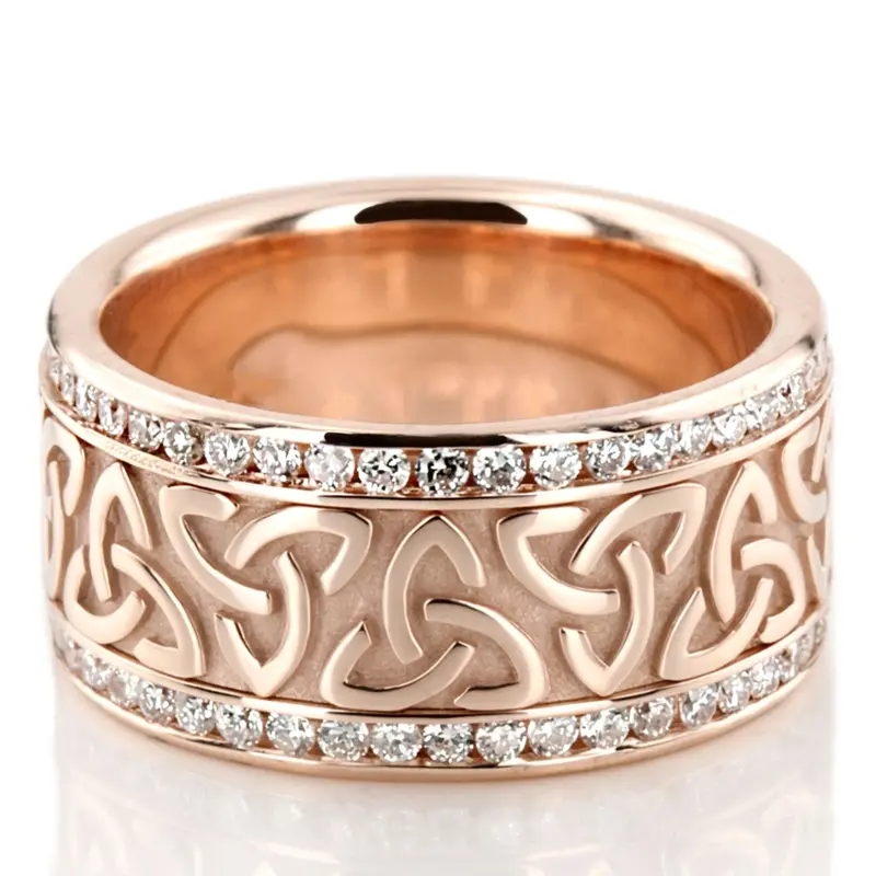 10K pink gold 9mm. high polish All-Around-Diamond-Celtic-Wedding-Ring - main view