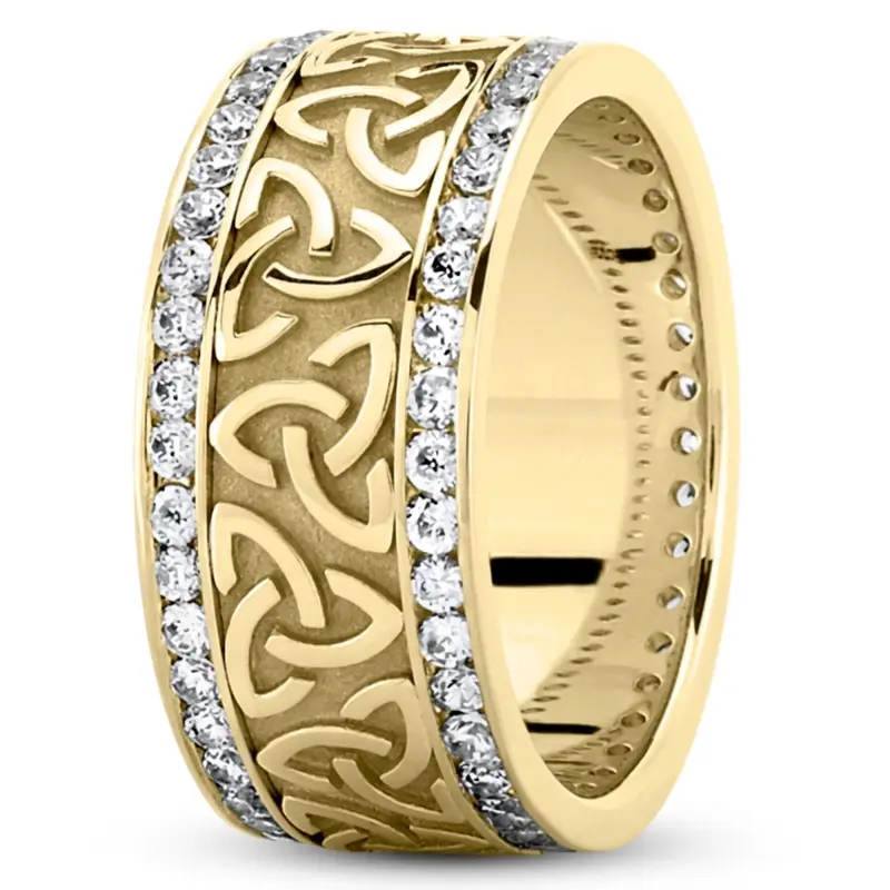 10K yellow gold 9mm. high polish All-Around-Diamond-Celtic-Wedding-Ring - alternate view 4