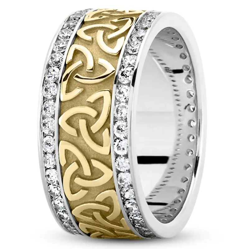 10K white-yellow-white gold 9mm. high polish All-Around-Diamond-Celtic-Wedding-Ring - alternate view 6