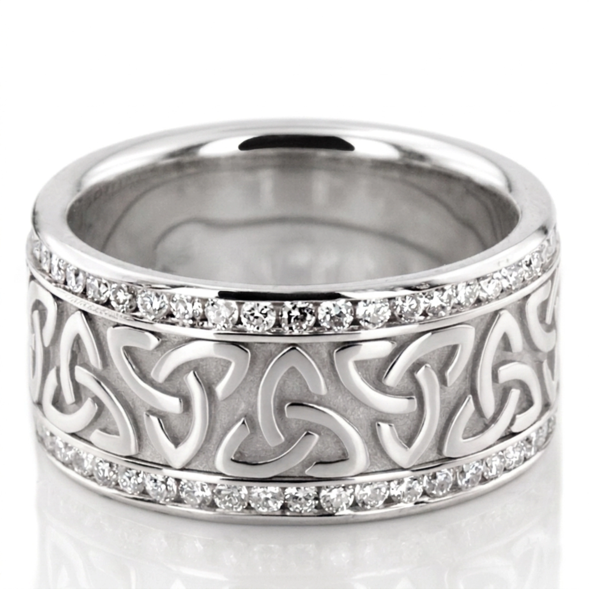 10K white gold 9mm. high polish All-Around-Diamond-Celtic-Wedding-Ring - alternate view 2