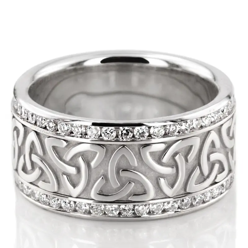 10K white gold 9mm. high polish All-Around-Diamond-Celtic-Wedding-Ring - alternate view 2