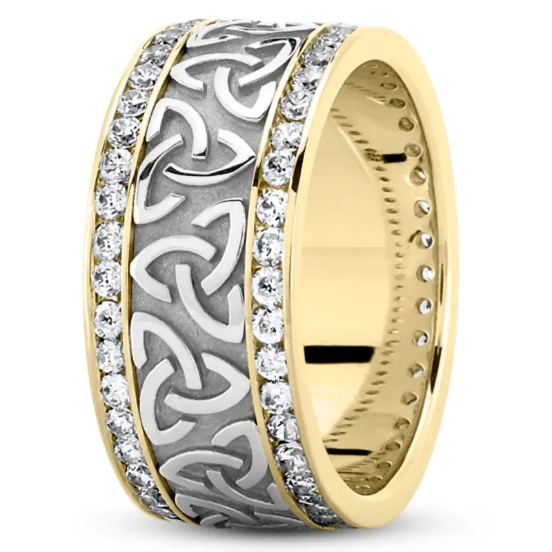 10K yellow-white-yellow gold 9mm. high polish All-Around-Diamond-Celtic-Wedding-Ring - alternate view 7