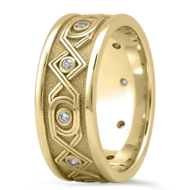 18K yellow gold 8.5mm. high polish Celtic-Knot-Diamond-Wedding-Ring - main view
