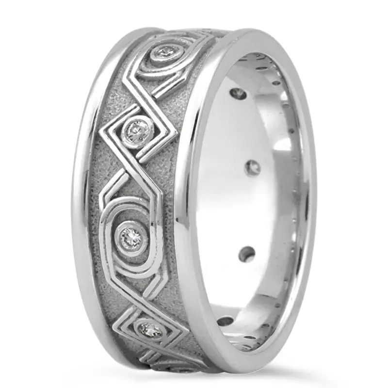 18K white gold 8.5mm. high polish Celtic-Knot-Diamond-Wedding-Ring - alternate view 2