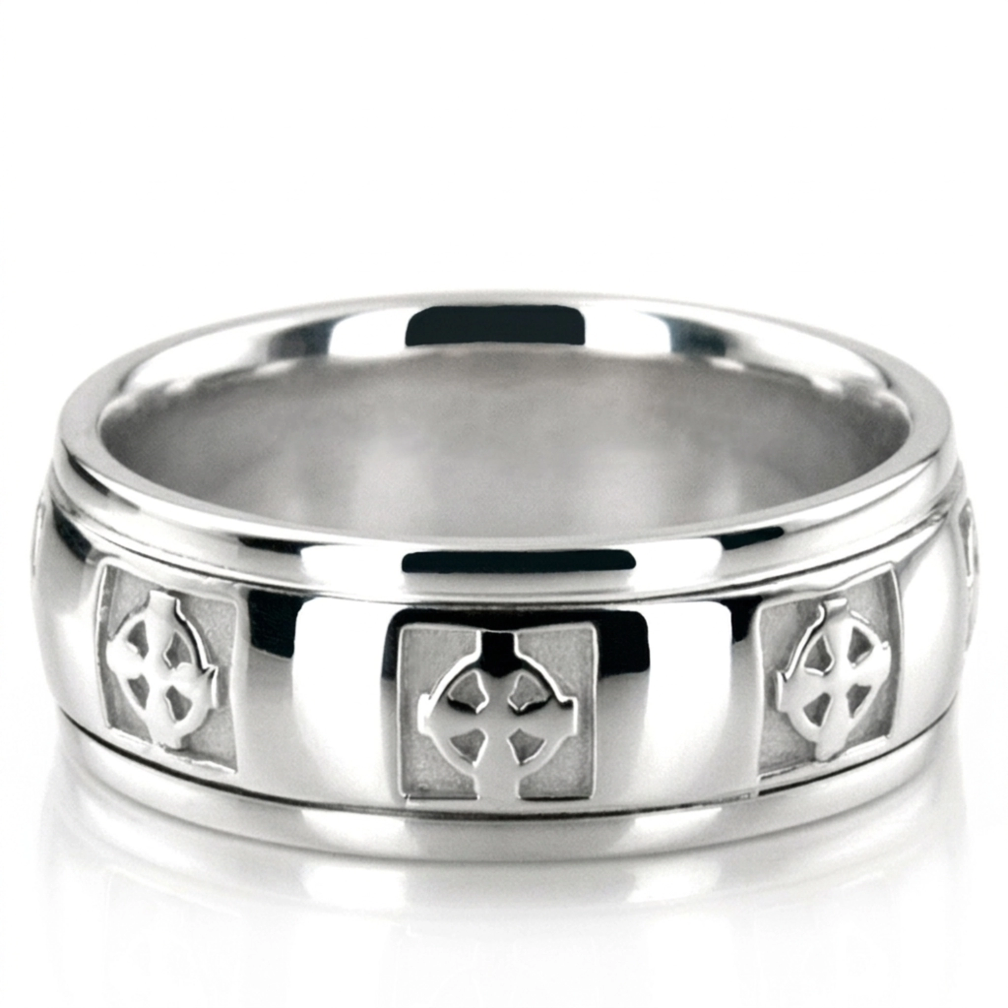 10K white gold 7mm. high polish hand-made-celtic-wedding-band - main view