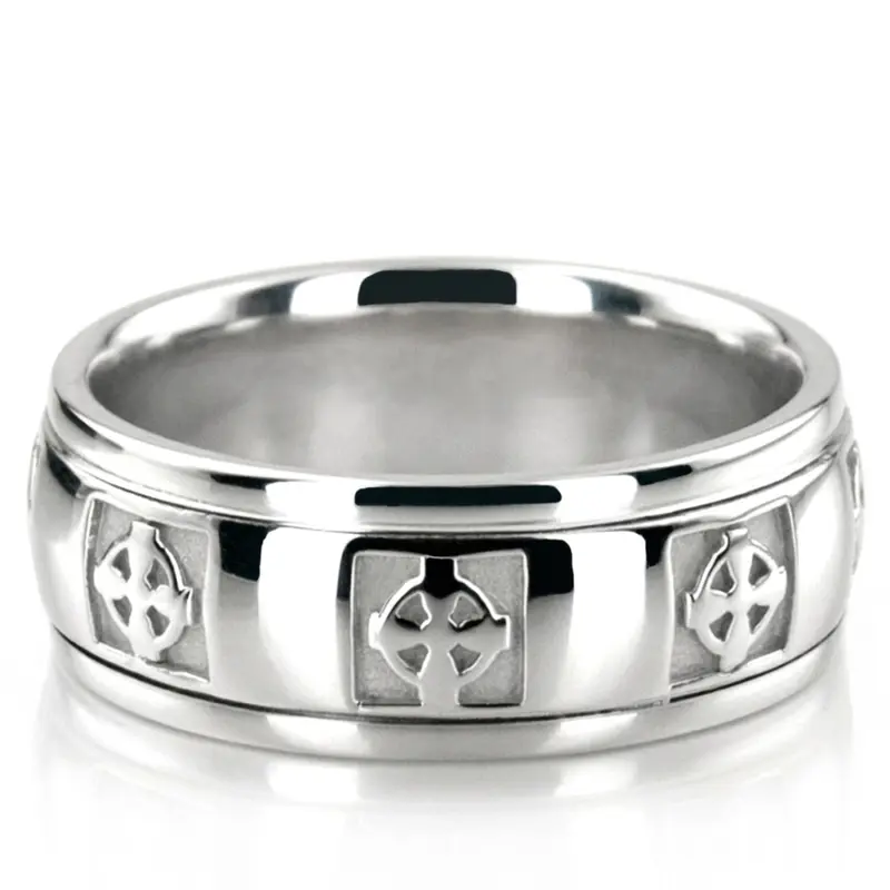 10K white gold 7mm. high polish hand-made-celtic-wedding-band - main view