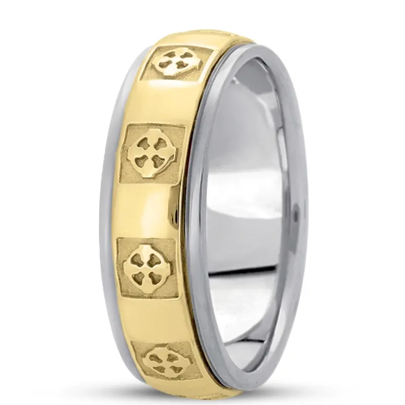 10K white-yellow-white gold 7mm. high polish hand-made-celtic-wedding-band - alternate view 6