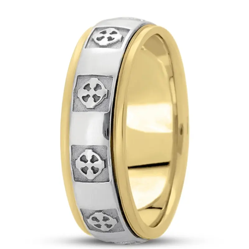 10K yellow-white-yellow gold 7mm. high polish hand-made-celtic-wedding-band - alternate view 5