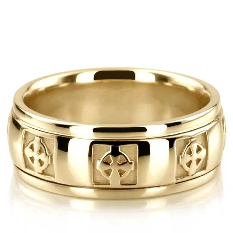 10K yellow gold 7mm. high polish hand-made-celtic-wedding-band - alternate view 2