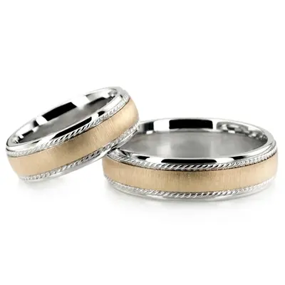 Braid Grooved Basic Designer Wedding Ring Set - view 1 of 3