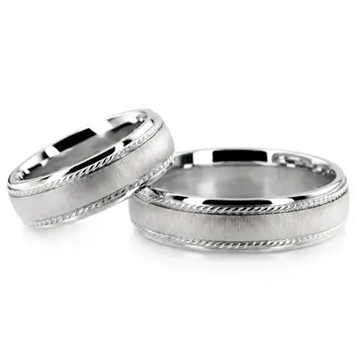 Braid Grooved Basic Designer Wedding Ring Set - view 2 of 3