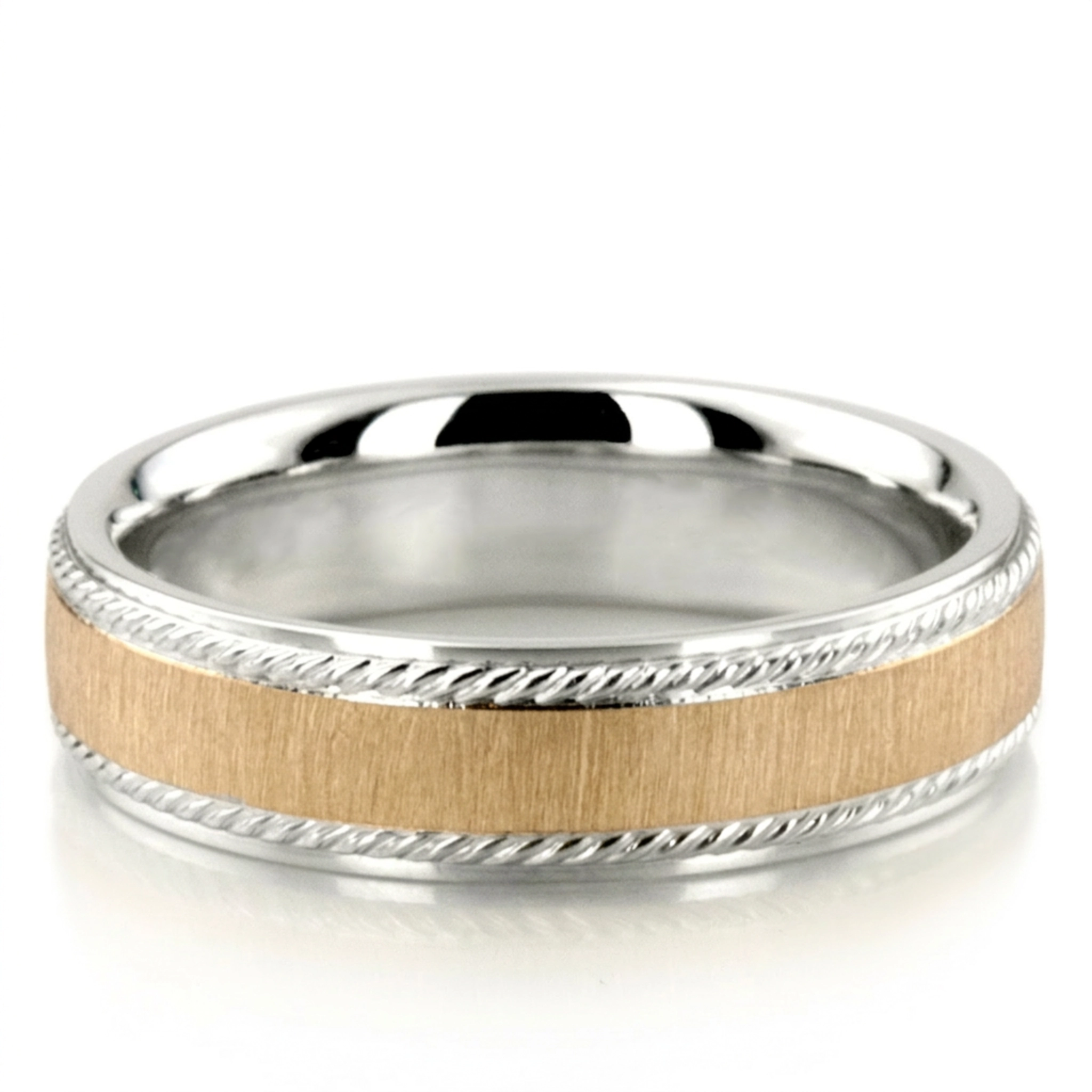 10K white-yellow-white gold 6mm. cross satin basic-carved-wedding-bands - alternate view 2