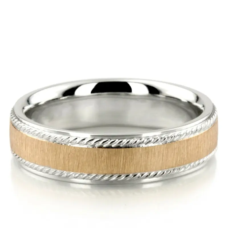 10K white-yellow-white gold 6mm. cross satin basic-carved-wedding-bands - alternate view 2