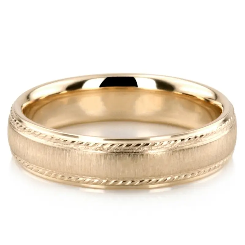 10K yellow gold 5mm. cross satin basic-carved-wedding-bands - alternate view 3