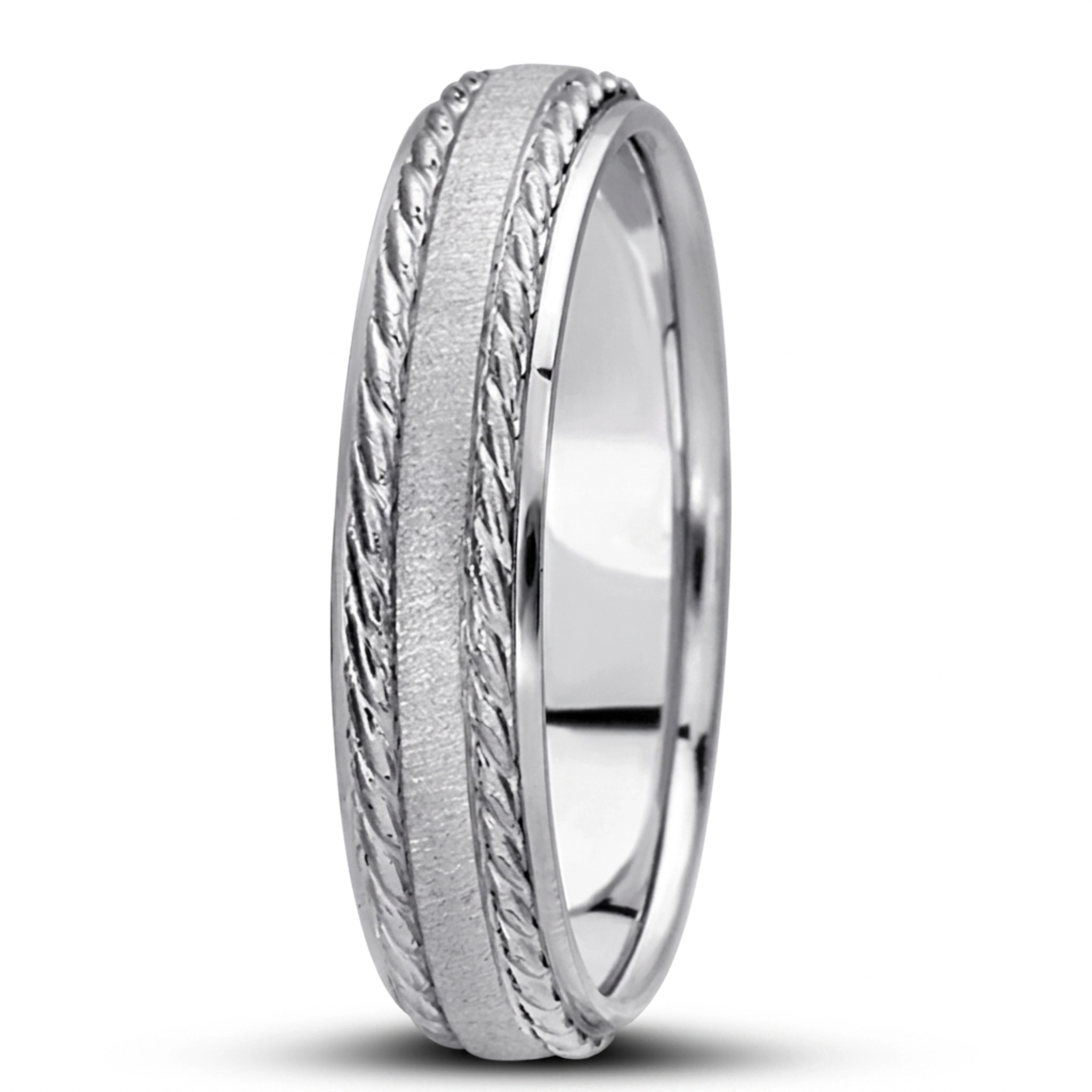 10K white gold 5mm. cross satin basic-carved-wedding-bands - main view