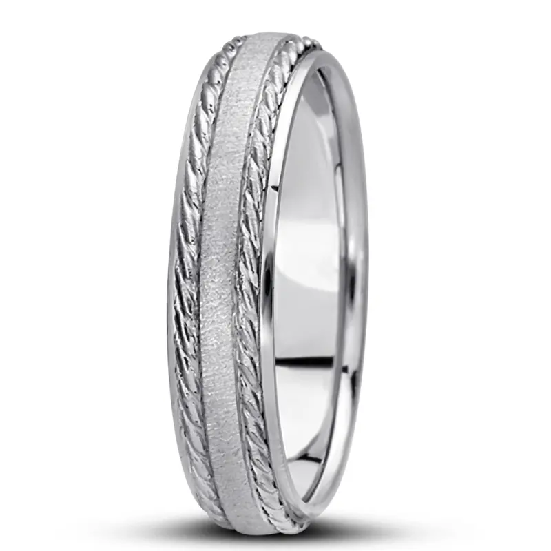10K white gold 5mm. cross satin basic-carved-wedding-bands - main view