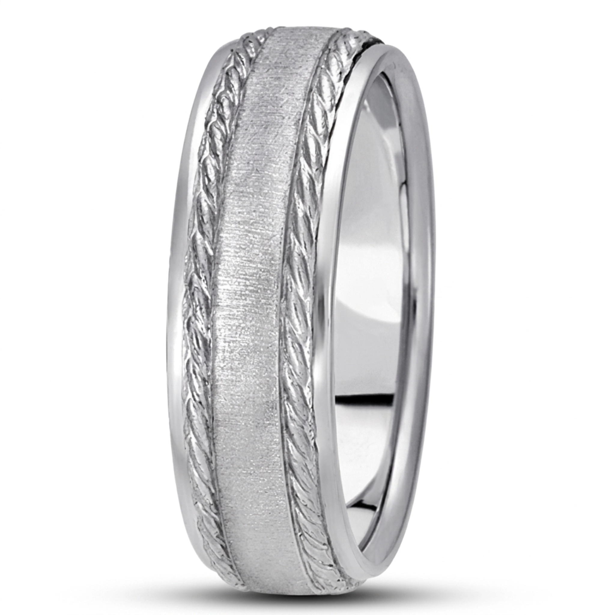 10K white gold 7mm. cross satin basic-carved-wedding-bands - alternate view 4