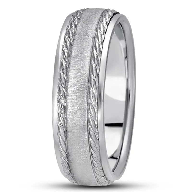 10K white gold 7mm. cross satin basic-carved-wedding-bands - alternate view 4