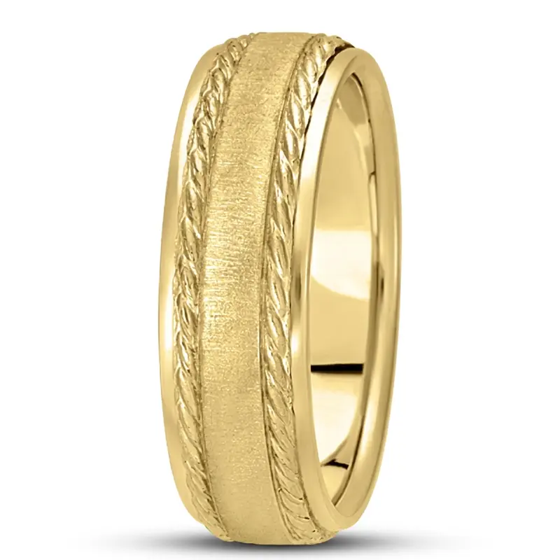 10K yellow gold 7mm. cross satin basic-carved-wedding-bands - alternate view 5