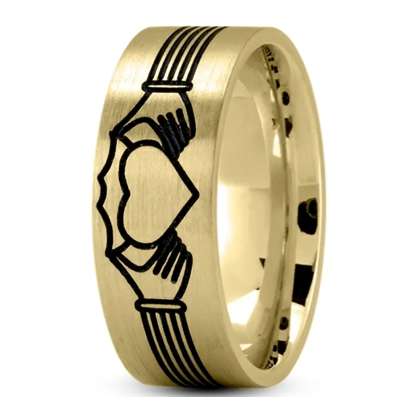 14K yellow gold 8mm. satin Black-Nano-Celtic-Claddagh-Wedding-Band - alternate view 2