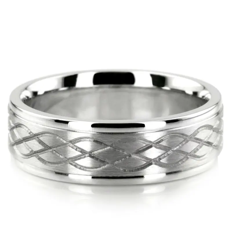 platinum 7mm. satin Celtic-Knot-Cut-Wedding-Band - main view
