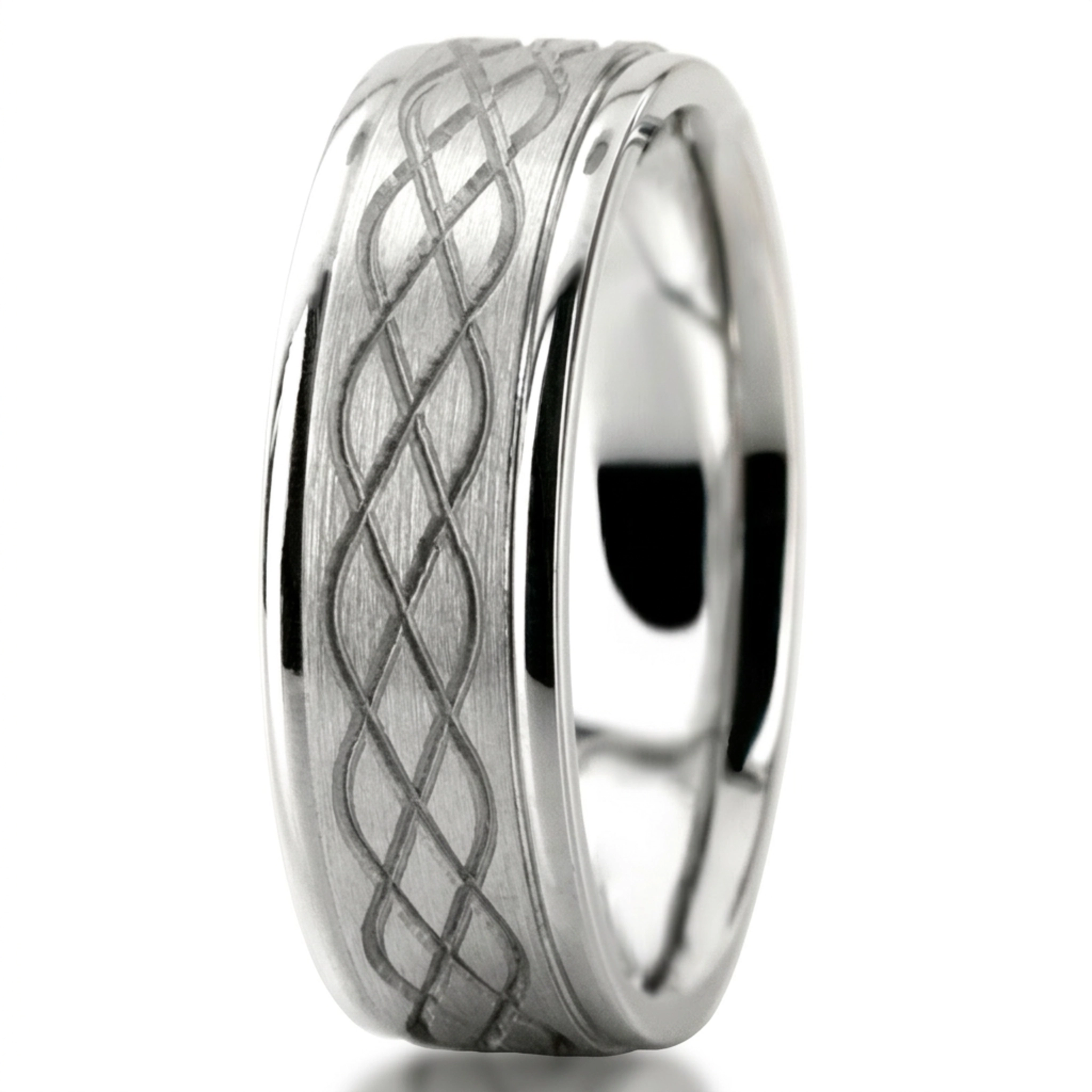 10K white gold 7mm. satin Celtic-Knot-Cut-Wedding-Band - alternate view 5