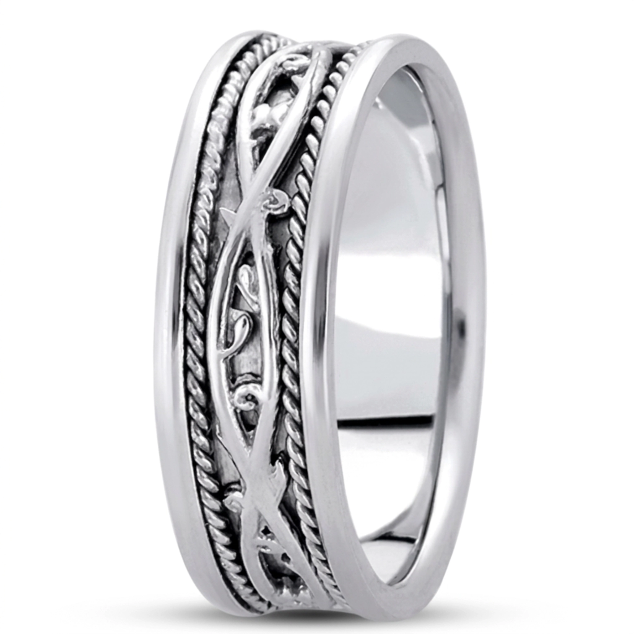 14K white gold 7mm. high polish hand-made-celtic-wedding-band - alternate view 4