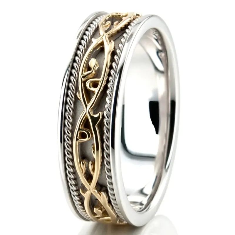 10K white-yellow-white gold 7mm. high polish hand-made-celtic-wedding-band - alternate view 7