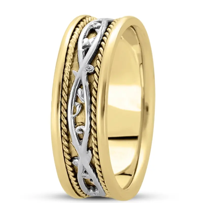 10K yellow-white-yellow gold 7mm. high polish hand-made-celtic-wedding-band - alternate view 6