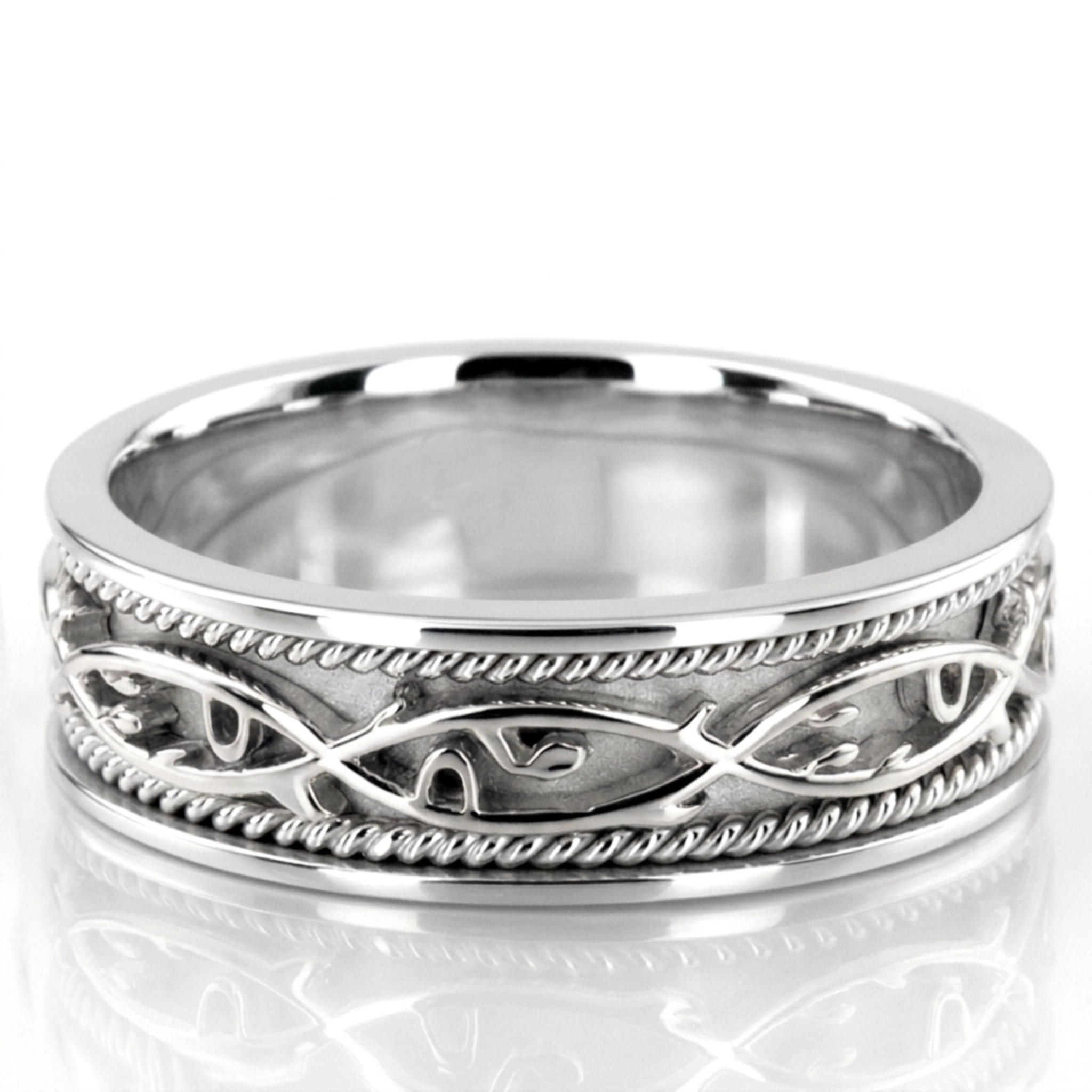 14K white gold 7mm. high polish hand-made-celtic-wedding-band - alternate view 2
