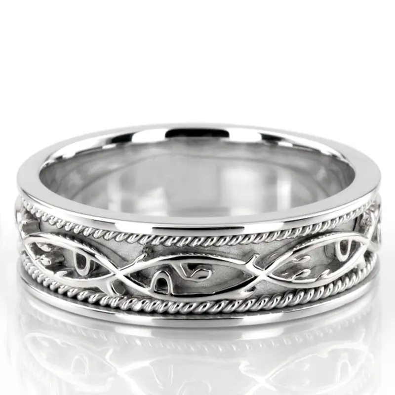 10K white gold 7mm. high polish hand-made-celtic-wedding-band - alternate view 2