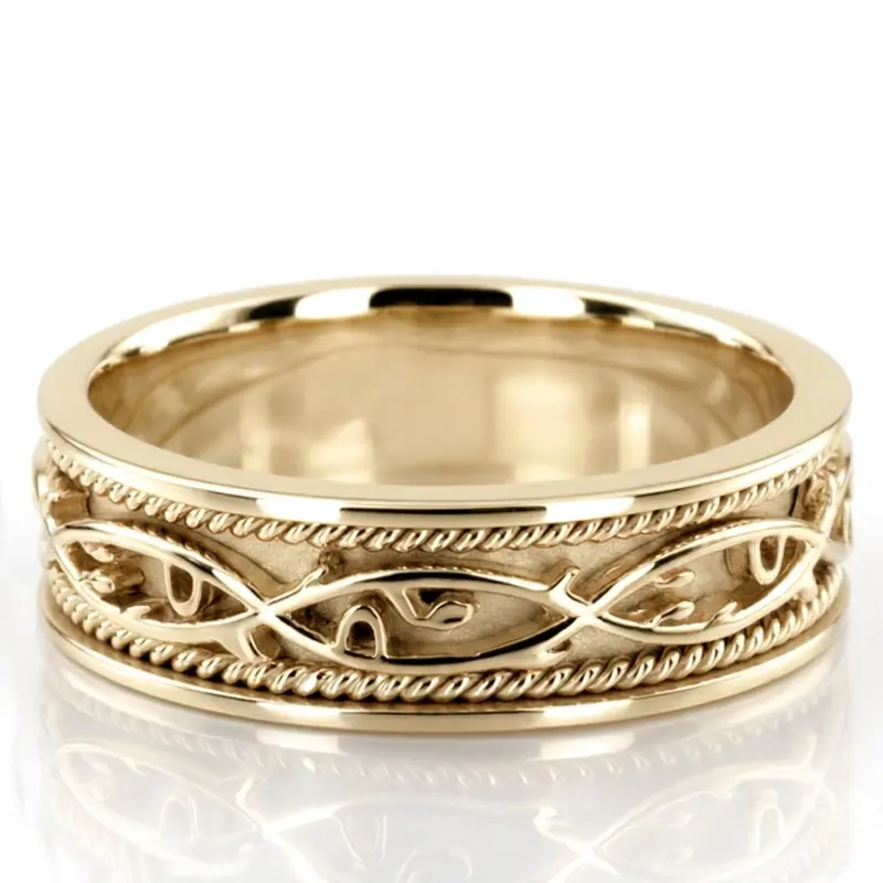 10K yellow gold 7mm. high polish hand-made-celtic-wedding-band - alternate view 3