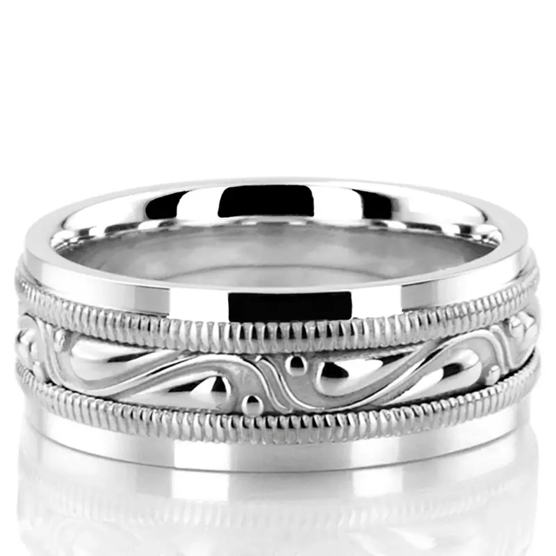 platinum 7.5mm. high polish hand-made-celtic-wedding-band - main view