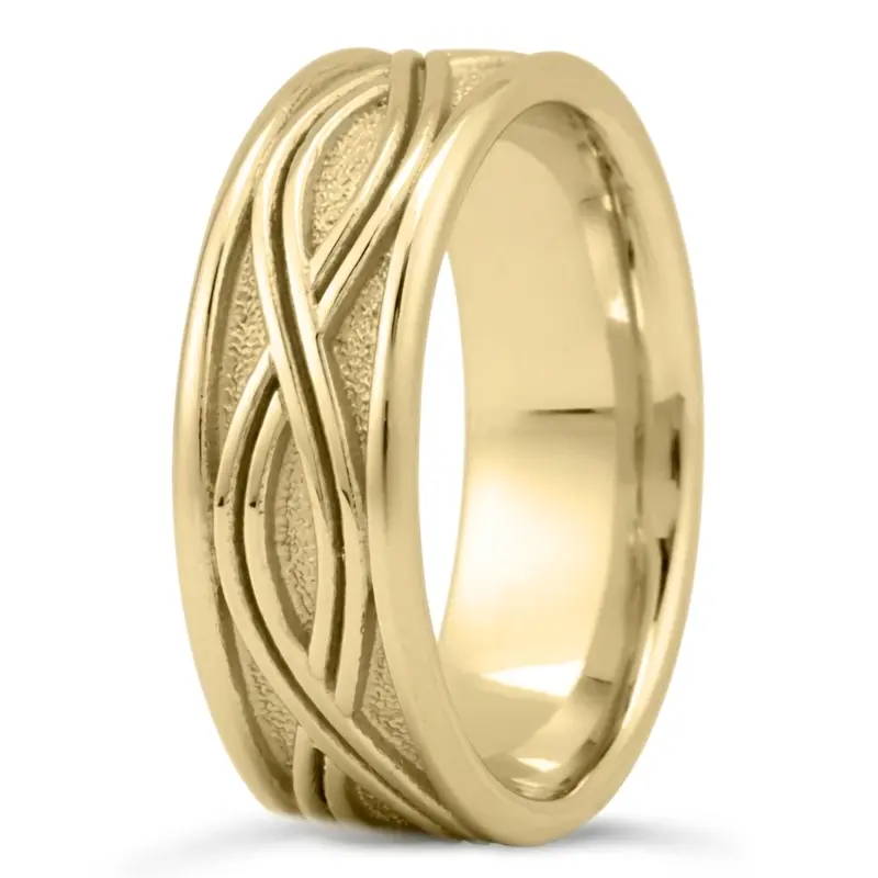 14K yellow gold 7.5mm. high polish Twist-Design-Wedding-Band - alternate view 2